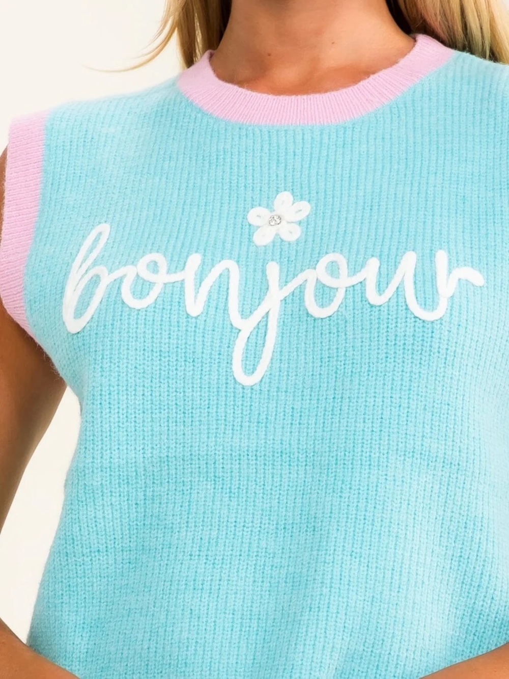 260 • Bonjour Pastel Knit Sleeveless Sweater Vest